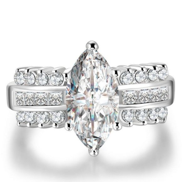 925 Silver Ring Marquise Cut White Sapphire New